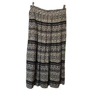 Vintage 90s Midi Maxi Pleated Skirt Womens 10 Hippie Boho Stripe Geometric Flora